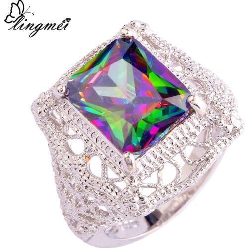Lingmei Gorgeous Jewelry Wholesale Mysterious Rainbow CZ Silver ColorRing Size 6-9 10 11 Fashion Women Party Free Shipping