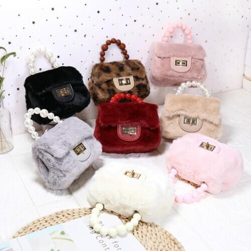 Girls Mini Purses and Handbags Faux Fur Crossbody Bags for Women Small Plush Hand Bags Ladies Wallet Shoulder Bag