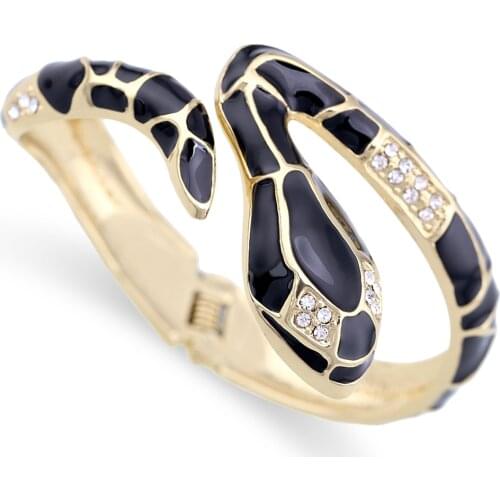 HAHA&TOTO Trendy Statement Chunky Enamel Snake Bangle Cuff Bracelet for Women Girls Gold Plated Rhinestones Crystal Bracelet