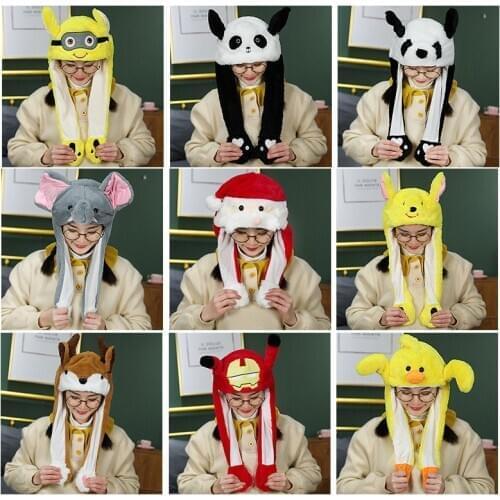 Cartoon Rabbit Hat Cap Moving Ears Cute Cartoon Toy Hat Airbag Kawaii Funny Toy Cap Kids Plush Toy Birthday Gift Hat Girls Gift