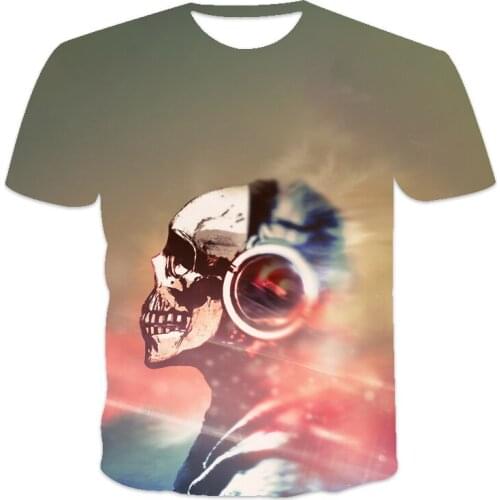 Summer new best-selling oversized loose short-sleeved skull pattern printing O-neck mens T-shirt