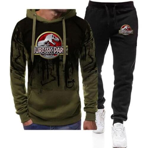 2021 Jurassic Park Mens Sweater Set Hoodie + Pants Two Piece Suit Spring Mans Gradient Casual Sweatpant Sets Jackets