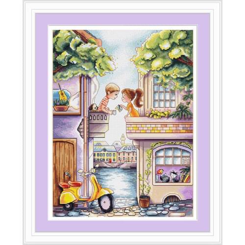 Cross Stitch Kit Fishxx Precision Printing E1133 Bedroom Cartoon Couple Neighbors Coffee Hand Embroidery New Product