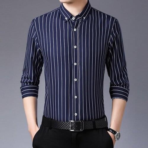 2021 new mens high-quality brand long-sleeved striped shirt mens business casual slim-fit shirt professional work dress shirt