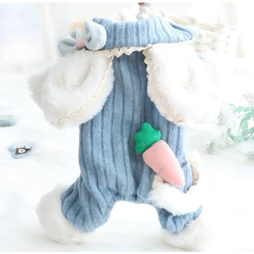 Dog Clothes Winter Warm Fleece Bichon Teddy Carrot Bunny Stripe Cute Princess Jumpsuit for Dogs