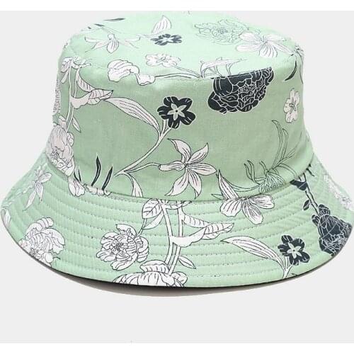 Cotton Spring Summer Flower Print Bucket Hat Fisherman Hat Outdoor Travel Hat Sun Cap Hats for Women 113