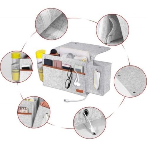 Bedside Storage Organizer Hanging Caddy Bed Holder Pockets Home Sofa Dormitory Desk Non Slip With Tissue Box Water Bottle Pocket