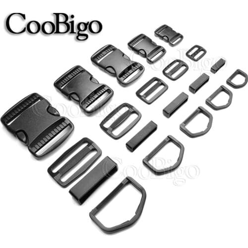 1set Plastic Slider Adjustable D Rings Belt Loop Side Release Buckles for Dog Collar BackPack Parts 20mm 25mm 30mm 38mm 50mm