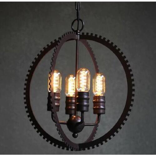 Retro industrial style American art stair chandelier designer creative gear personality bar wrought iron lamps led lighting lamp