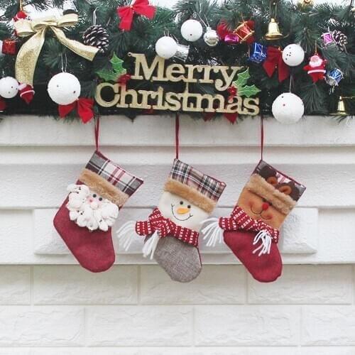Christmas Stocking Mini Sock, 1Pcs Christmas Gift Bag Santa Claus Candy Gift Bag Xmas Tree Hanging Ornament Christmas Stockings