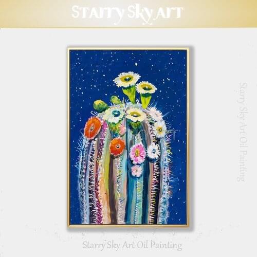 Hand-painted High Quality Green Plant Cactus Oil Painting on Canvas Modern Wall Picture Hang Art Picture Cactus Acrylic Painting