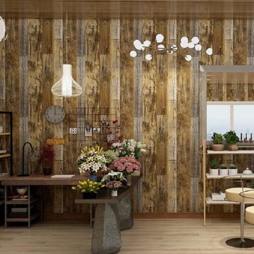 S10 45*600Cm Industrial Style Wallpaper Decorative Thickening Wall Stickers Wood Grain Paper Self-adhesive Restaurant Wall Paper