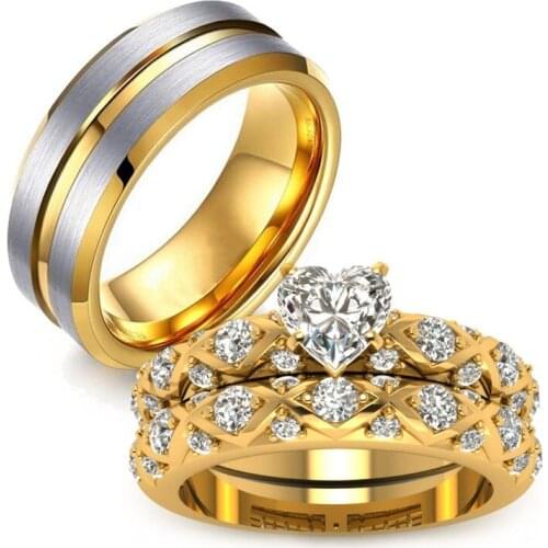 Trendy Stainless Steel Gold Color Love Ring for Women Men Couple Zircon Crystal Wedding Rings Jewelry Gift Good Quality