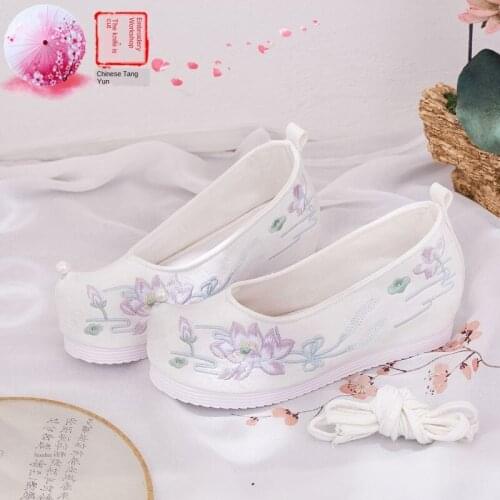Hanbok Shoes Antique Women Embroidered Cotton-Padded Shoes Elegant Bow Shoes Costume Shoes Matching Cloth Shoes Dance Shoes