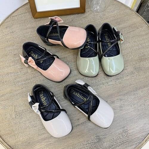 Toddlers Girls Leather Shoes Children Flats with Bow-knot Princess Patent Leather Kids Mary Janes for Party Wedding Sweet 21-30