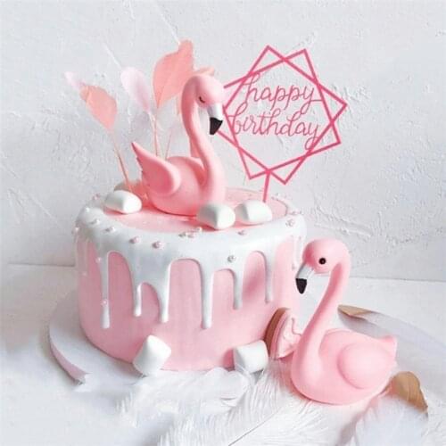 Vinyl Ornaments Party Supplies Decoration Pink Flamingo Decoration Kawaii Cute Wedding Childrens Day Birthday Cake Decor 1Piece