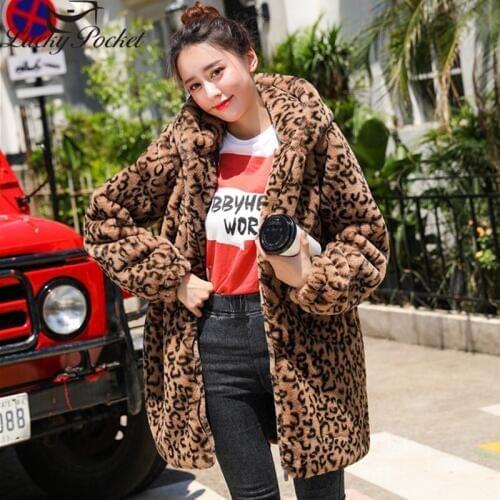 Women Winter Thick Warm Hooded Faux Fur Jacket Female Fashion Leopard Fluffy Fur Coat High Quality Long Sleeve Loose Parka Z1008