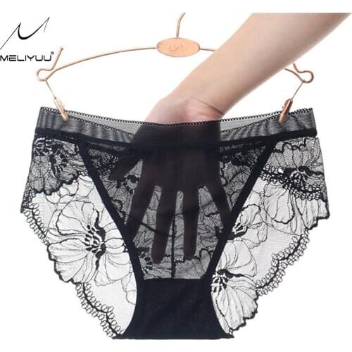Womens Underwear Sexy Lace Panties Perspective Briefs Silk for Girls Ladies Bikini Mesh Transparent Underpants Lingerie