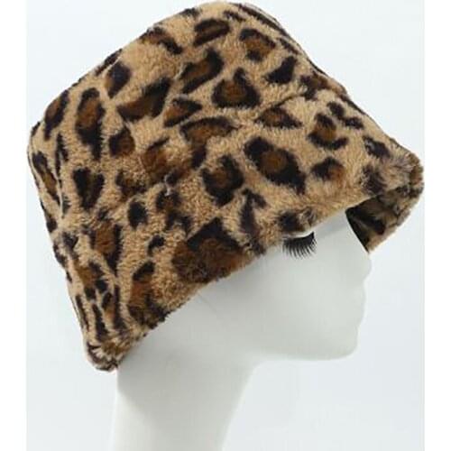 Winter Leopard Faux Fur Fluffy Bucket Hats Women Outdoor Warm Sun Hat Soft Velvet Furly Fisherman Cap Girl Fashion Panama