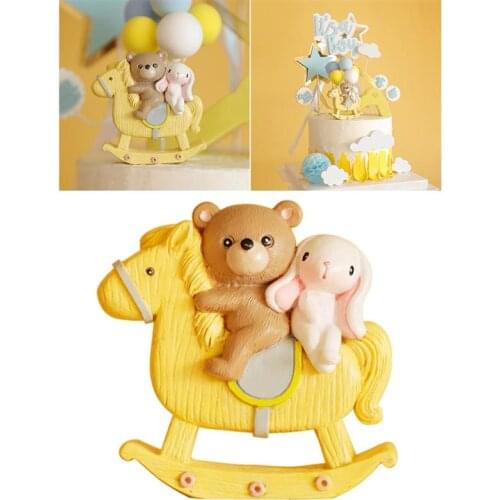 1pc Children Birthday Cake Decoration Cartoon Bear Rabbit Hobbyhorse Toppers Cake Ornaments Decor Crafts Party Supplies