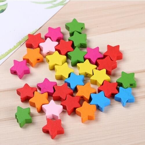 100pcs/bag Colorful Wood Beads 15mm Star Crown Spacer Loose Beads For Jewelry Craft Making DIY