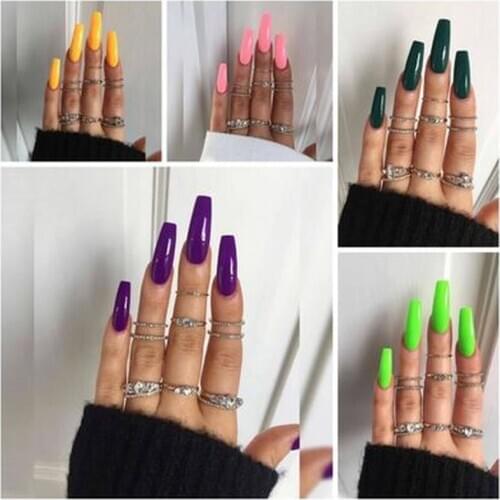 100 Pcs Solid Color False Nails Long Ballerina Simple Fake Nails Extension Nails Art UV Gel Acrylic Manicure Full Nail Tips