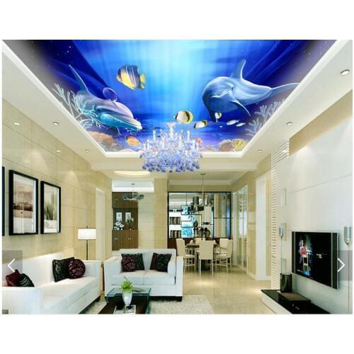 3d wallpaper custom 3d ceiling wallpaper murals underwater world dolphins smile ceiling murals 3d living room photo wallpaper