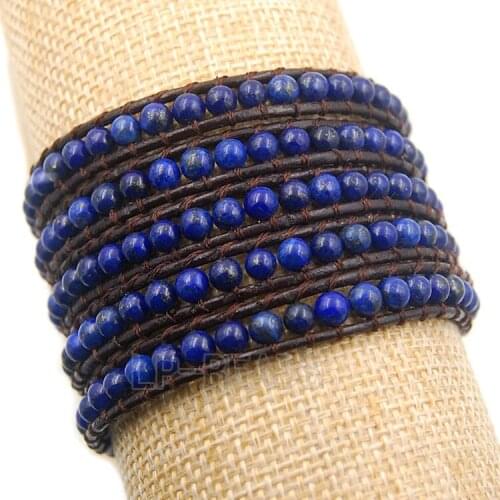 5 Wrap Lapis Lazuli Hot Colorful Mens Womens Handmade 4mm Gem stones Beads Wrap Leather Bracelet Jewelry Wholesale 3PCS/Lot