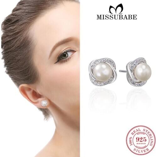 925 Sterling Silver Stud Earrings Pearl Zircon Ear Studs Twist High Quality Luxury Brincos Elegant Jewelry Gift For Women Ladies