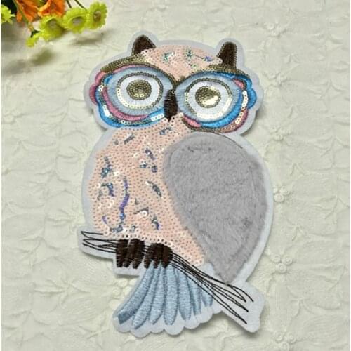 Clothing Accessories Sequins Owl Flannelette Patches Embroidered Sequins Owl Applique for Jacket Jeans T-Shirt DIY Motif Appli