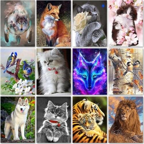 5D DIY Diamond Painting Animal Series Full Diamond Embroidery Wolf Cat Cross Stitch Kits Diamond Art Animal Picture Home Decor