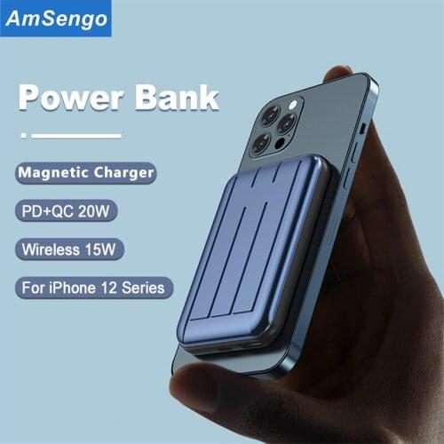 Amsengo 5000mAh Magnetic 15W Fast Wireless Power Bank For Magsafe iPhone 12 Pro Max 12mini PowerBank External Auxiliary Battery
