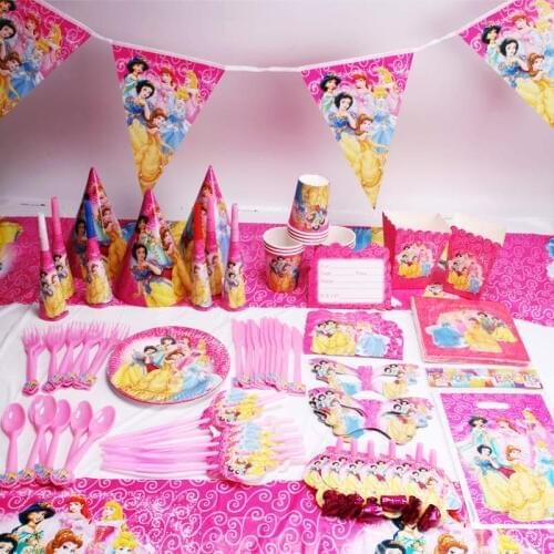 Disney Six Princess Girls Birthday Party Decoration Tablecloth Christmas Flag Family Party Cup Plate Napkin Disposable Tableware