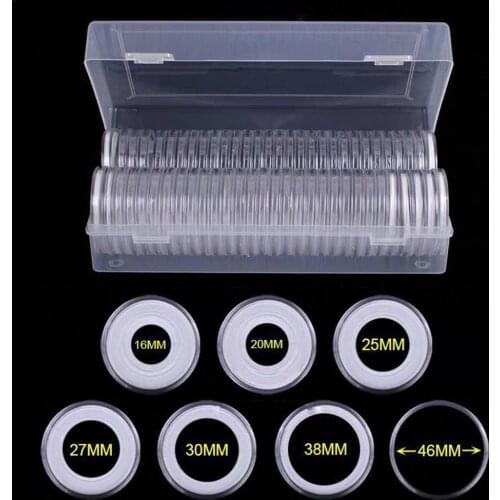 100/60/40/20Coin Capsules (46mm) With 40Foam Gasket And 1 Plastic Storage Box For Coin Collection For 16 20 25 27 30 38 46mmCoin
