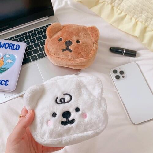 Kawaii Internet Celebrity Plush Bear Coin Purse Girlish Heart Cosmetic Bag Storage Bag Carry-on Bag Earphone Bag