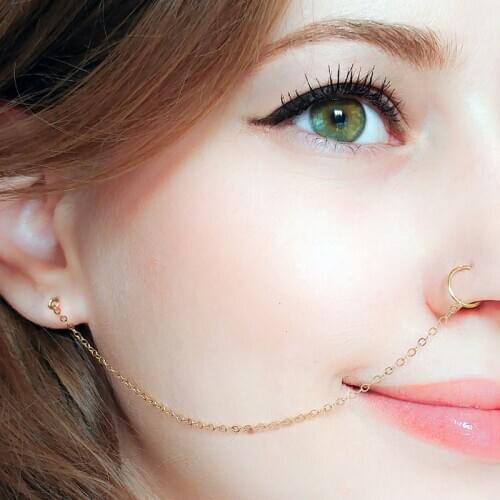 Ear Hook Nose Ring Chain for Women Girls Gothic Gold Color Statement Body Piercing Jewelry Wholesale Earrings Fashion Punk Gift