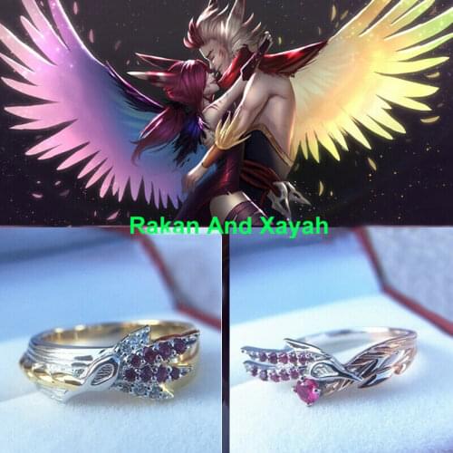 League Game LOL Rakan And Xayah Lovers S925 Sterling Silver Ring Couple Rings Valentines Day Gifts Women Men Silver Jewelry
