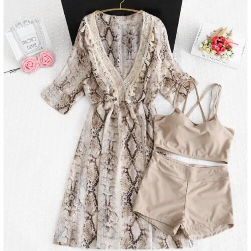 STAERK Floral Ruffled High-Waisted Bikini Sets Women Cute 3 Pieces Swimsuits 2020 Girl Beach Bathing Suits skirt swimsuit