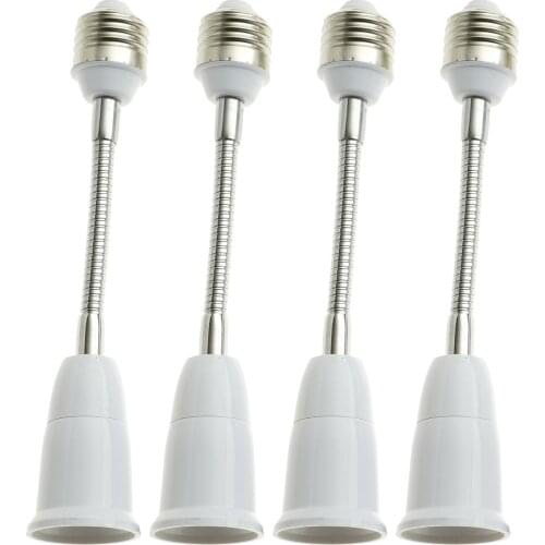 4Pc Light Extension Adapter Bendable PVC Screw Base Extender Lamp Bulb Adapters Home Garage Light Fixtures Socket Converter Tool