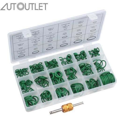 AUTOUTLET 270Pcs O Rings Kit 18 Sizes Car Auto Air Conditioning O-Ring Seal Assortment Kit Green with Valve Core Removal Tool