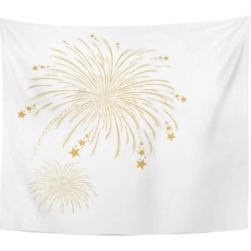 Beautiful Anniversary Gold Firework on White Year Bright Celebration Tapestry Home Decor Wall Hanging for Living Room Bedroom