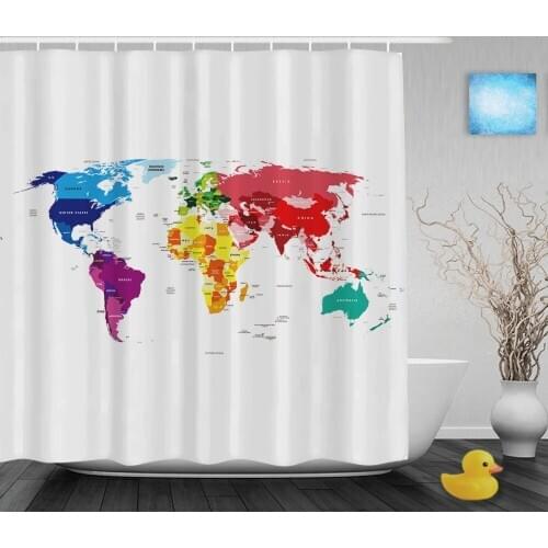 Colorful Word Map Home Decor Shower Cutains Traveler Collection Bathroom Shower Curtains Polyester Waterproof Fabric With Hooks