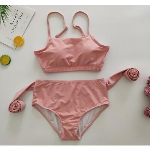 Brand New Sexy Bikini Women Swimwear Pink High Waist Bikini Sport Pool Push Up Swimsuit Hot Girls Beach Wear Bathing Suit Solid