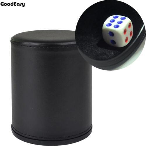 Hot Black Leather Dice Cup Set Plastic with 6pcs Plastic Polyhedral dices Dice Cover Poker Drinking Board Game Gambling Dice Box