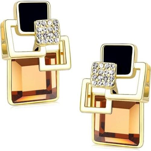 Hot Fashion Vintage Long Square Crystal Earring Big Geometric Stud Earrings For Women Classic Gold-Color Fine Jewelry