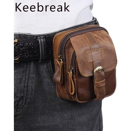 Keebreak NEW Genuine Leather Men Waist Travel Belt Bag For Phone Money Bag Belly Pouch Banana Sporty Male Fanny Pack heuptasje