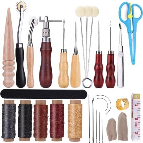 KAOBUY 29PCS Leather Sewing Repair Kit, Waxed Thread With Groover, Awl, Nail Files And Other Tools For Leather Sewing Stitching