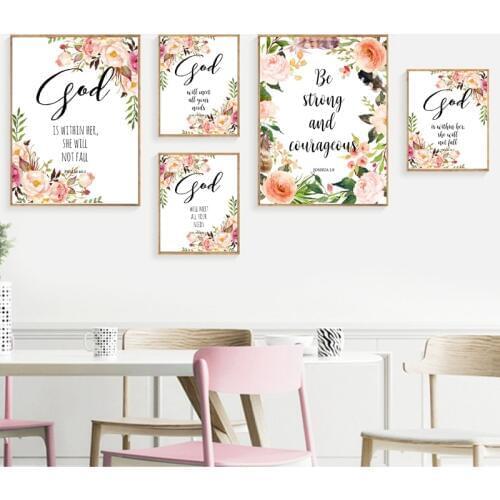 Bible Verse God Quotes Wall Art Canvas Painting Watercolor Flowers Christian Posters And Prints Wall Pictures Home Room Decor