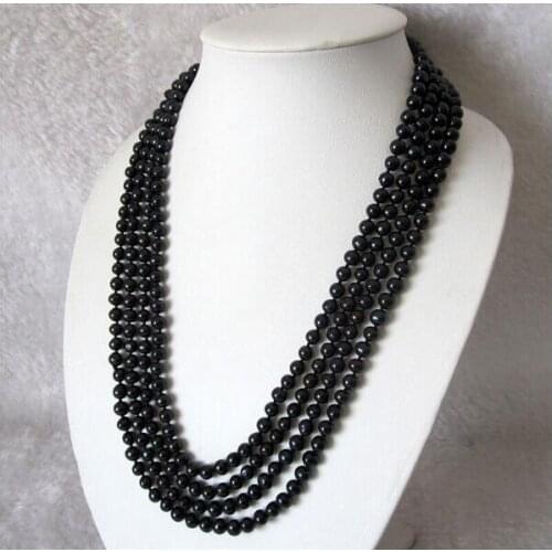 4 strands 6-7mm black pearl 4 rows necklace natural freshwater pearl Woman Jewelry 43cm 17'' 35cm