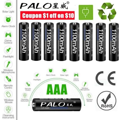 PALO 1.2v AAA 3A NIMH 1100mah AAA Battery Rechargeable aaa Batteria ni-mh batteries Long-life battery For Solar Light Flashlight